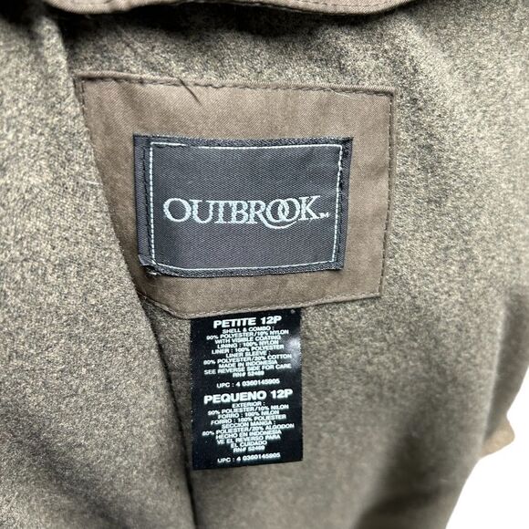Outbrook Brown Hooded Trench Coat Button Up with Removable Hood 90’s Faux Suede - Picture 4 of 7